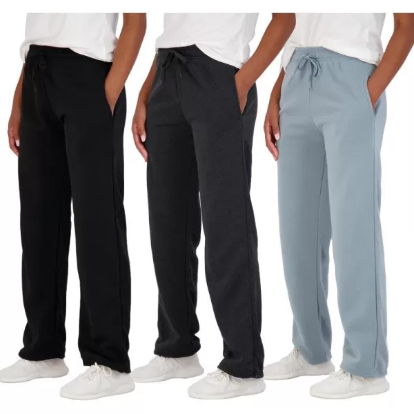 Real Essentials 3 Pack Womens Relaxed Fit Fleece Open Bottom Sweatpants  Casual Athleisure Available in PlusRegular Set 6