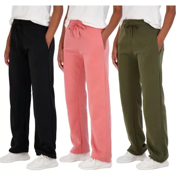 Real Essentials 3 Pack Womens Relaxed Fit Fleece Open Bottom Sweatpants  Casual Athleisure Available in PlusRegular Set 7