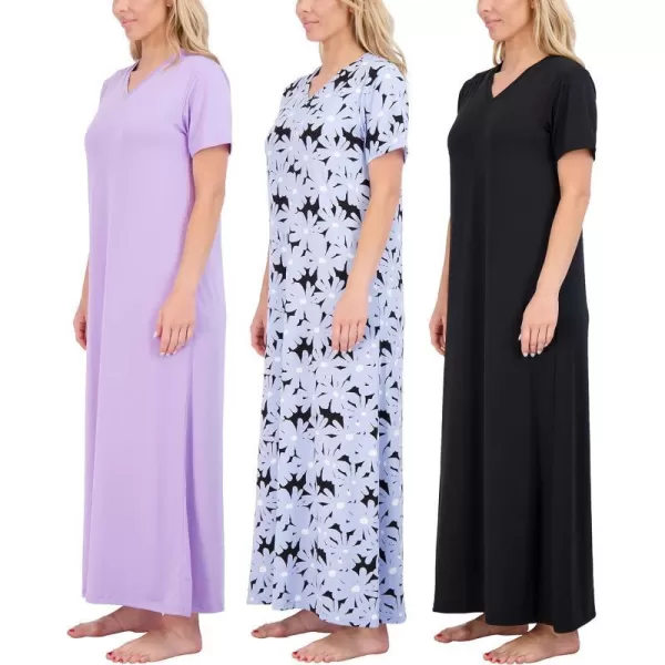 Real Essentials 3 Pack Womens Soft Maxi Long Nightshirt Short Sleeve Soft Nightgown Sleep Dress Available in Plus SizeSet 1