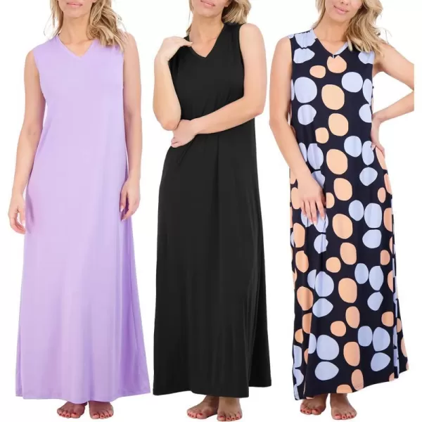 Real Essentials 3 Pack Womens Soft Tank Nightgown Sleeveless Nightshirt Sleep Dress Available In Plus SizeSet 1