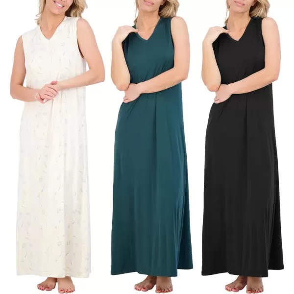 Real Essentials 3 Pack Womens Soft Tank Nightgown Sleeveless Nightshirt Sleep Dress Available In Plus SizeSet 3