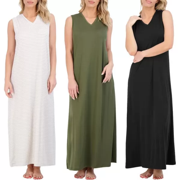 Real Essentials 3 Pack Womens Soft Tank Nightgown Sleeveless Nightshirt Sleep Dress Available In Plus SizeSet 4