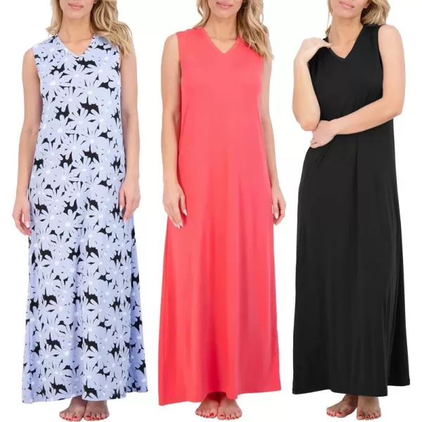 Real Essentials 3 Pack Womens Soft Tank Nightgown Sleeveless Nightshirt Sleep Dress Available In Plus SizeSet 6