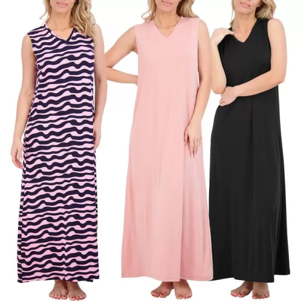 Real Essentials 3 Pack Womens Soft Tank Nightgown Sleeveless Nightshirt Sleep Dress Available In Plus SizeSet 7