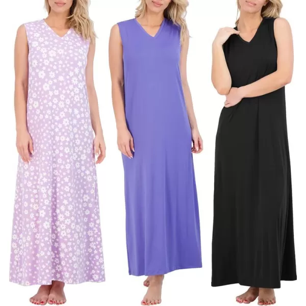 Real Essentials 3 Pack Womens Soft Tank Nightgown Sleeveless Nightshirt Sleep Dress Available In Plus SizeSet 8