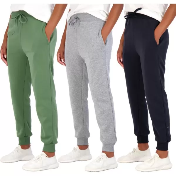 Real Essentials 3 Pack Womens UltraSoft  Warm Fleece Joggers Available in Plus SizeSet 12