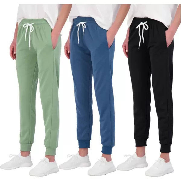 Real Essentials 3 Pack Womens UltraSoft Cotton French Terry Joggers Available in PlusSet 3