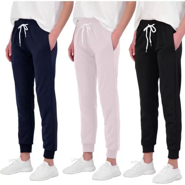 Real Essentials 3 Pack Womens UltraSoft Cotton French Terry Joggers Available in PlusSet 7