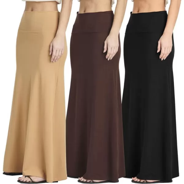 Real Essentials 3 Pack Womens UltraSoft Flowy Maxi High Waisted Long Skirts Available in Plus SizeSet 1