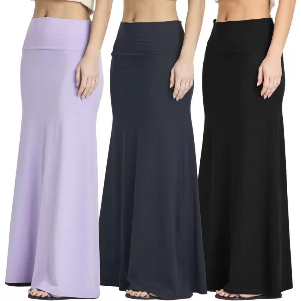 Real Essentials 3 Pack Womens UltraSoft Flowy Maxi High Waisted Long Skirts Available in Plus SizeSet 2