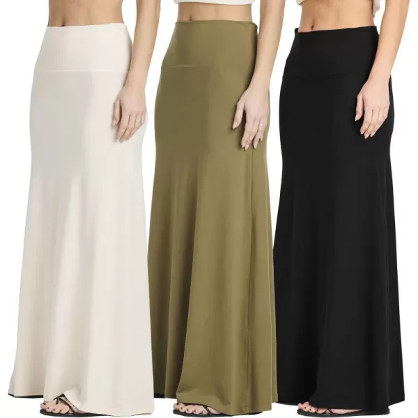 Real Essentials 3 Pack Womens UltraSoft Flowy Maxi High Waisted Long Skirts Available in Plus SizeSet 3