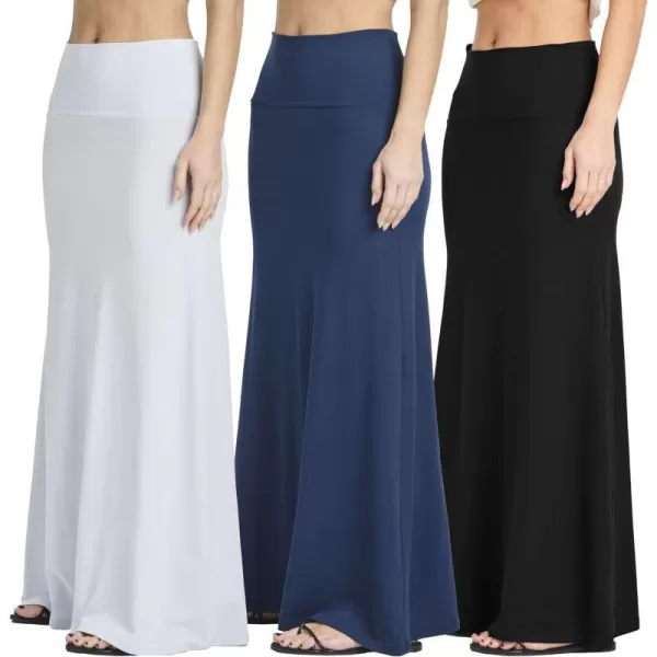 Real Essentials 3 Pack Womens UltraSoft Flowy Maxi High Waisted Long Skirts Available in Plus SizeSet 4