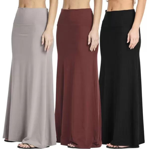 Real Essentials 3 Pack Womens UltraSoft Flowy Maxi High Waisted Long Skirts Available in Plus SizeSet 6