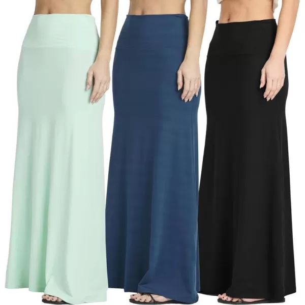 Real Essentials 3 Pack Womens UltraSoft Flowy Maxi High Waisted Long Skirts Available in Plus SizeSet 7