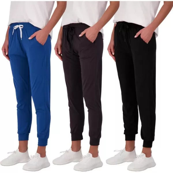 Real Essentials 3 Pack Womens UltraSoft Lounge Joggers Athletic Yoga Pants with Pockets Available in Plus SizeJogger Set 2