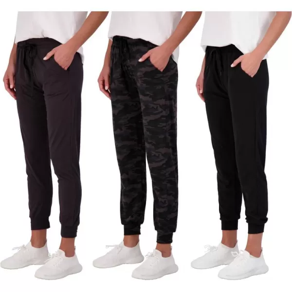 Real Essentials 3 Pack Womens UltraSoft Lounge Joggers Athletic Yoga Pants with Pockets Available in Plus SizeJogger Set 5