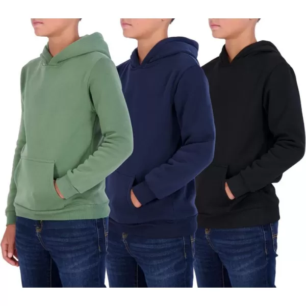 Real Essentials 3 Pack Youth Fleece Long Sleeve Soft Pullover Hoodie Sweatshirt  Boys amp GirlsSet 1