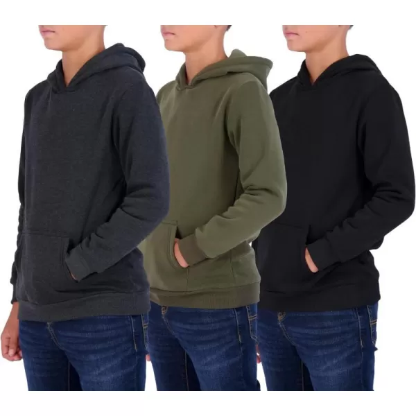 Real Essentials 3 Pack Youth Fleece Long Sleeve Soft Pullover Hoodie Sweatshirt  Boys amp GirlsSet 5