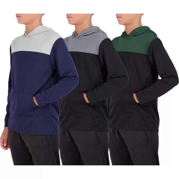 Real Essentials 3 Pack Youth Mesh Long Sleeve Pullover Hoodie Active Sweatshirt  Kangaroo Pocket  Boys amp GirlsSet 1