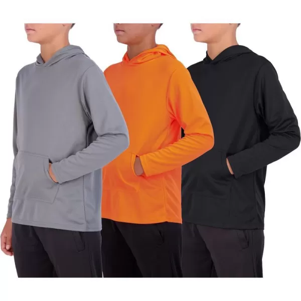 Real Essentials 3 Pack Youth Mesh Long Sleeve Pullover Hoodie Active Sweatshirt  Kangaroo Pocket  Boys amp GirlsSet 10