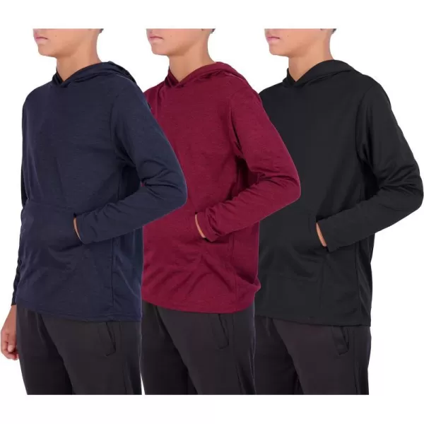 Real Essentials 3 Pack Youth Mesh Long Sleeve Pullover Hoodie Active Sweatshirt  Kangaroo Pocket  Boys amp GirlsSet 2