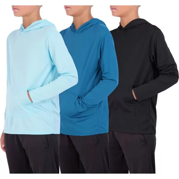 Real Essentials 3 Pack Youth Mesh Long Sleeve Pullover Hoodie Active Sweatshirt  Kangaroo Pocket  Boys amp GirlsSet 3