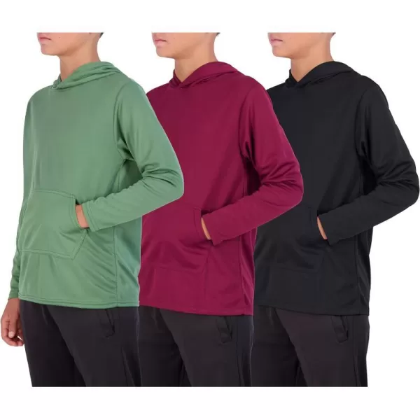 Real Essentials 3 Pack Youth Mesh Long Sleeve Pullover Hoodie Active Sweatshirt  Kangaroo Pocket  Boys amp GirlsSet 4