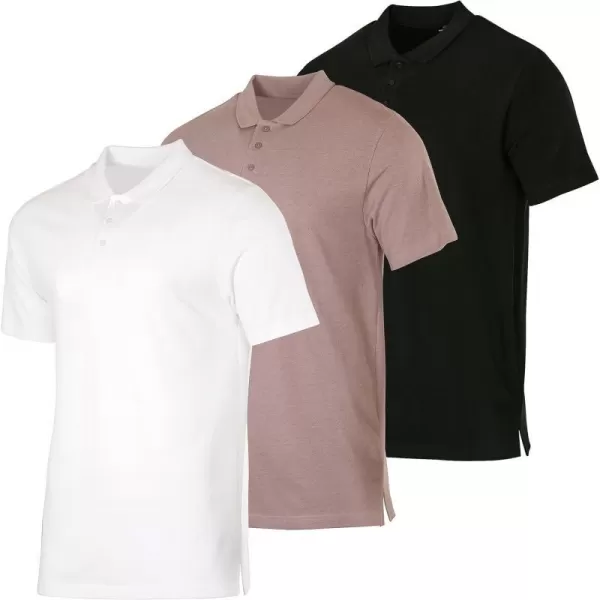 Real Essentials 3 amp 4 Pack Mens Cotton Pique Short Sleeve Polo Shirt  Performance Polo Available in Big amp TallPack Of 3 Polos Set H