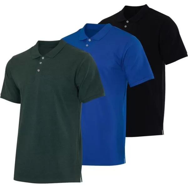 Real Essentials 3 amp 4 Pack Mens Cotton Pique Short Sleeve Polo Shirt  Performance Polo Available in Big amp TallPack Of 3 Polos Set I