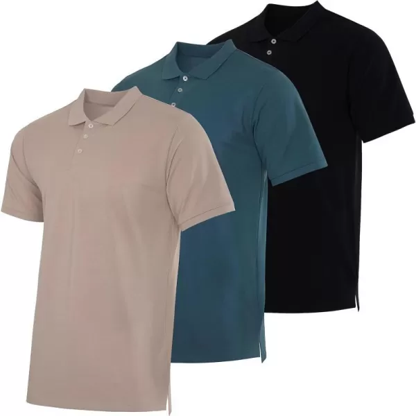 Real Essentials 3 amp 4 Pack Mens Cotton Pique Short Sleeve Polo Shirt  Performance Polo Available in Big amp TallPack Of 3 Polos Set K