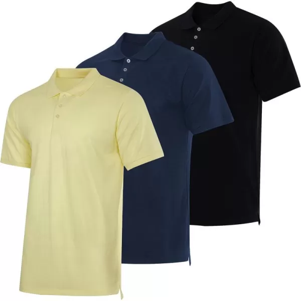 Real Essentials 3 amp 4 Pack Mens Cotton Pique Short Sleeve Polo Shirt  Performance Polo Available in Big amp TallPack Of 3 Polos Set L