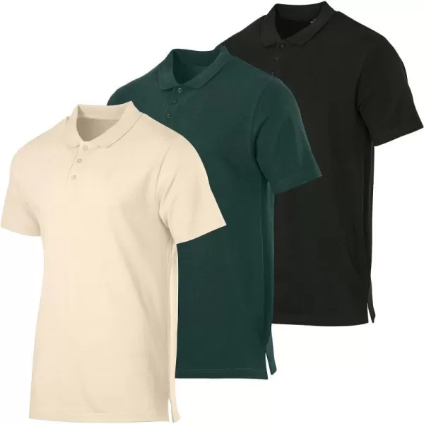 Real Essentials 3 amp 4 Pack Mens Cotton Pique Short Sleeve Polo Shirt  Performance Polo Available in Big amp TallPack Of 3 Polos Set a