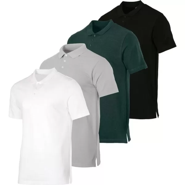 Real Essentials 3 amp 4 Pack Mens Cotton Pique Short Sleeve Polo Shirt  Performance Polo Available in Big amp TallPack of 4 Polos Set 1