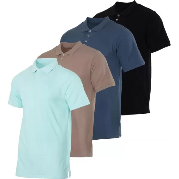 Real Essentials 3 amp 4 Pack Mens Cotton Pique Short Sleeve Polo Shirt  Performance Polo Available in Big amp TallPack of 4 Polos Set 11