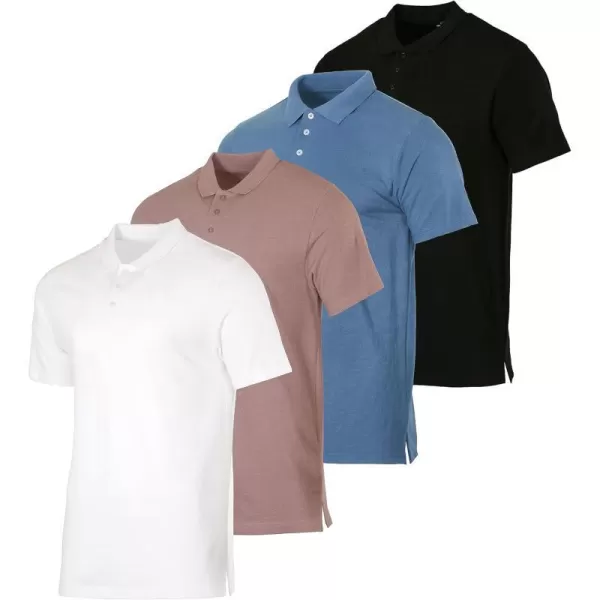 Real Essentials 3 amp 4 Pack Mens Cotton Pique Short Sleeve Polo Shirt  Performance Polo Available in Big amp TallPack of 4 Polos Set 8