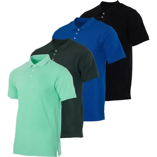 Real Essentials 3 amp 4 Pack Mens Cotton Pique Short Sleeve Polo Shirt  Performance Polo Available in Big amp TallPack of 4 Polos Set 9