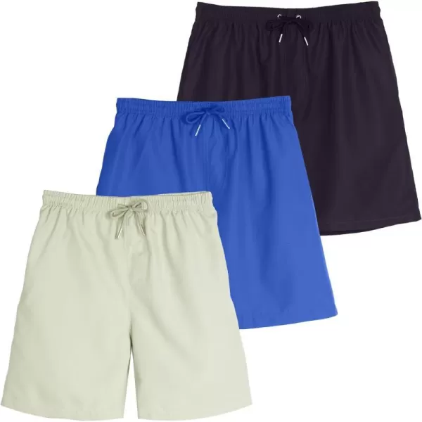 Real Essentials 3Pack Boys Swim Board Shorts Trunks with Drawstring Beach UPF Swimwear Surf Swimming Short for BoysSet 3