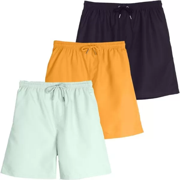 Real Essentials 3Pack Boys Swim Board Shorts Trunks with Drawstring Beach UPF Swimwear Surf Swimming Short for BoysSet 8