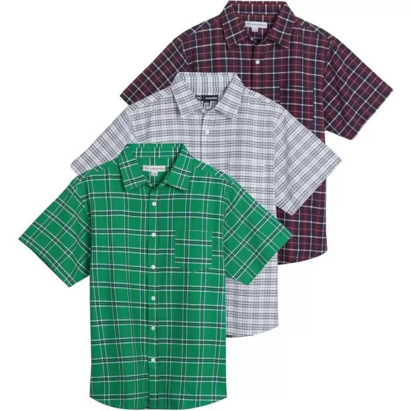 Real Essentials 3Pack Mens RegularFit Short Sleeve Poplin Button Down Shirt with Pocket Available in Big amp TallStandard Set 2