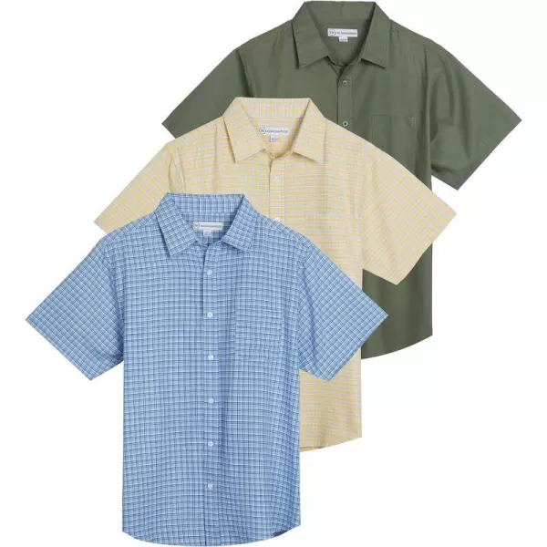 Real Essentials 3Pack Mens RegularFit Short Sleeve Poplin Button Down Shirt with Pocket Available in Big amp TallStandard Set 5