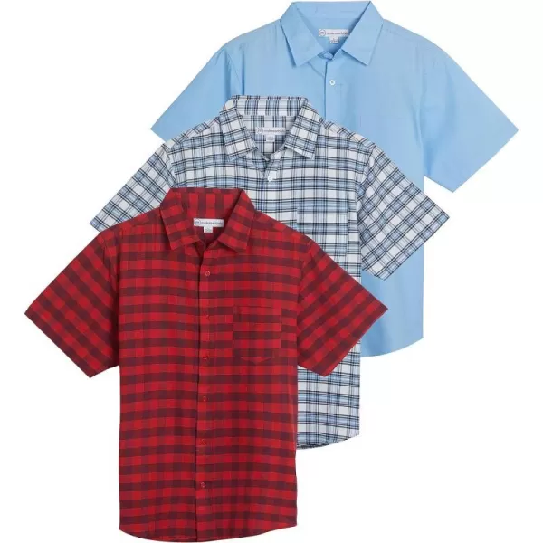 Real Essentials 3Pack Mens RegularFit Short Sleeve Poplin Button Down Shirt with Pocket Available in Big amp TallStandard Set 7