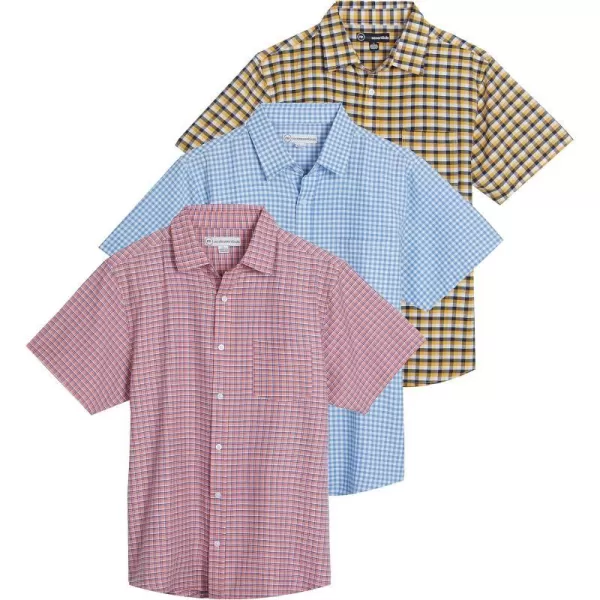 Real Essentials 3Pack Mens RegularFit Short Sleeve Poplin Button Down Shirt with Pocket Available in Big amp TallStandard Set 9