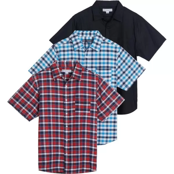 Real Essentials 3Pack Mens RegularFit Short Sleeve Poplin Button Down Shirt with Pocket Available in Big amp Tallbigtall Set 1