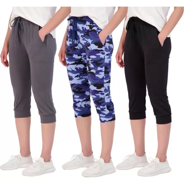 Real Essentials 3Pack Womens Capri Joggers Cuffed Athletic Casual Soft Sweatpants with Pockets Available in Plus SizePlusSize Set 1