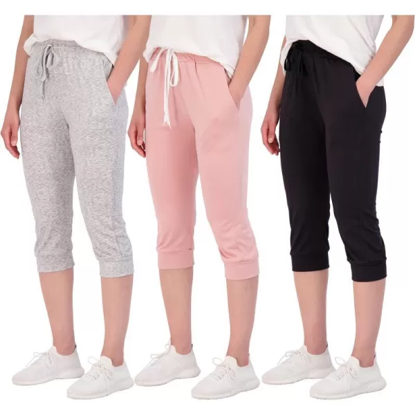 Real Essentials 3Pack Womens Capri Joggers Cuffed Athletic Casual Soft Sweatpants with Pockets Available in Plus SizePlusSize Set 2