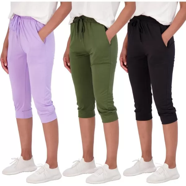 Real Essentials 3Pack Womens Capri Joggers Cuffed Athletic Casual Soft Sweatpants with Pockets Available in Plus SizePlusSize Set 3