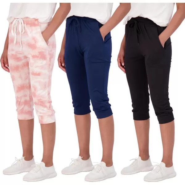 Real Essentials 3Pack Womens Capri Joggers Cuffed Athletic Casual Soft Sweatpants with Pockets Available in Plus SizePlusSize Set 4