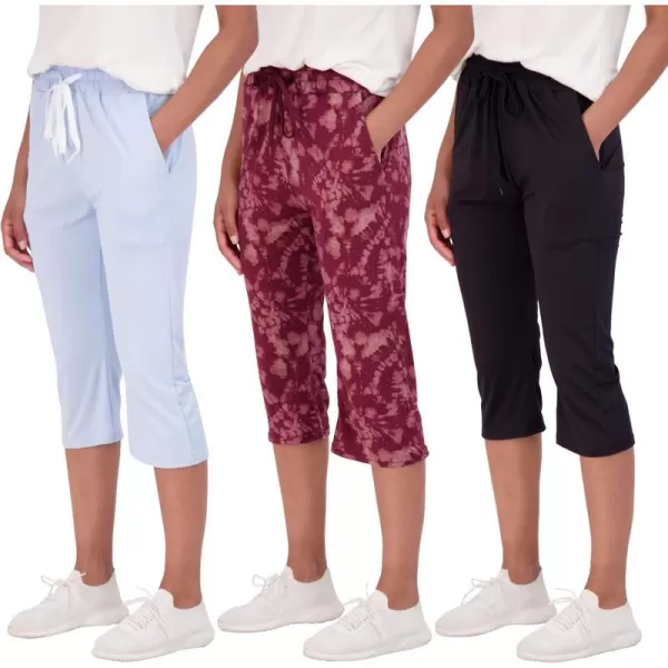 Real Essentials 3Pack Womens Capri Open Bottom Soft Sweatpants with Drawstring Available in Plus SizeSet 7