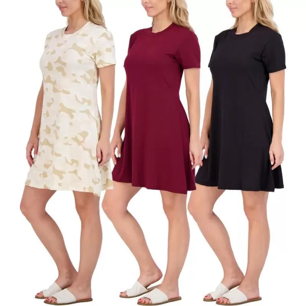 Real Essentials 3Pack Womens Soft Lounge Swing Casual TShirt Dress Available in Plus Sizedress Set 2