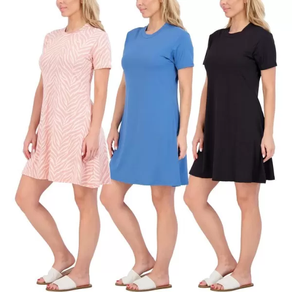 Real Essentials 3Pack Womens Soft Lounge Swing Casual TShirt Dress Available in Plus Sizedress Set 5